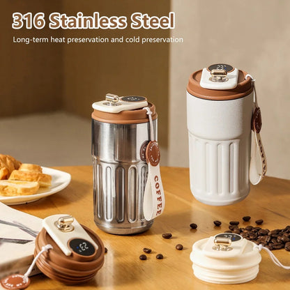 Portable Smart Digital Coffee Bottle — Stainless Steel Insulated Flask for Hot & Cold Drinks